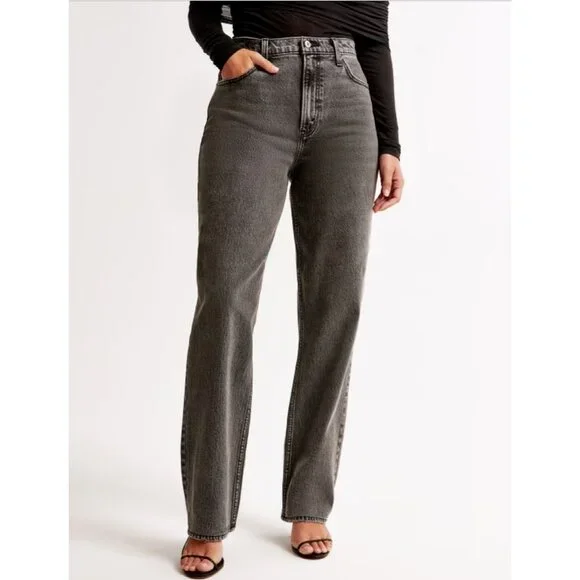 Abercrombie & Fitch Jeans 90's Straight Ultra High Rise Curve Love Gray Size 31/ - Picture 2 of 8